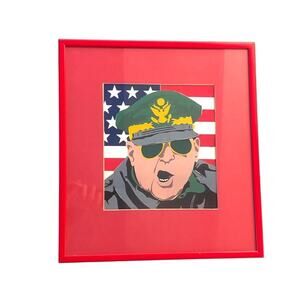 Original Signed General MacArthur U.S.A. Graphic Pop Block Print, Framed VNT 70s